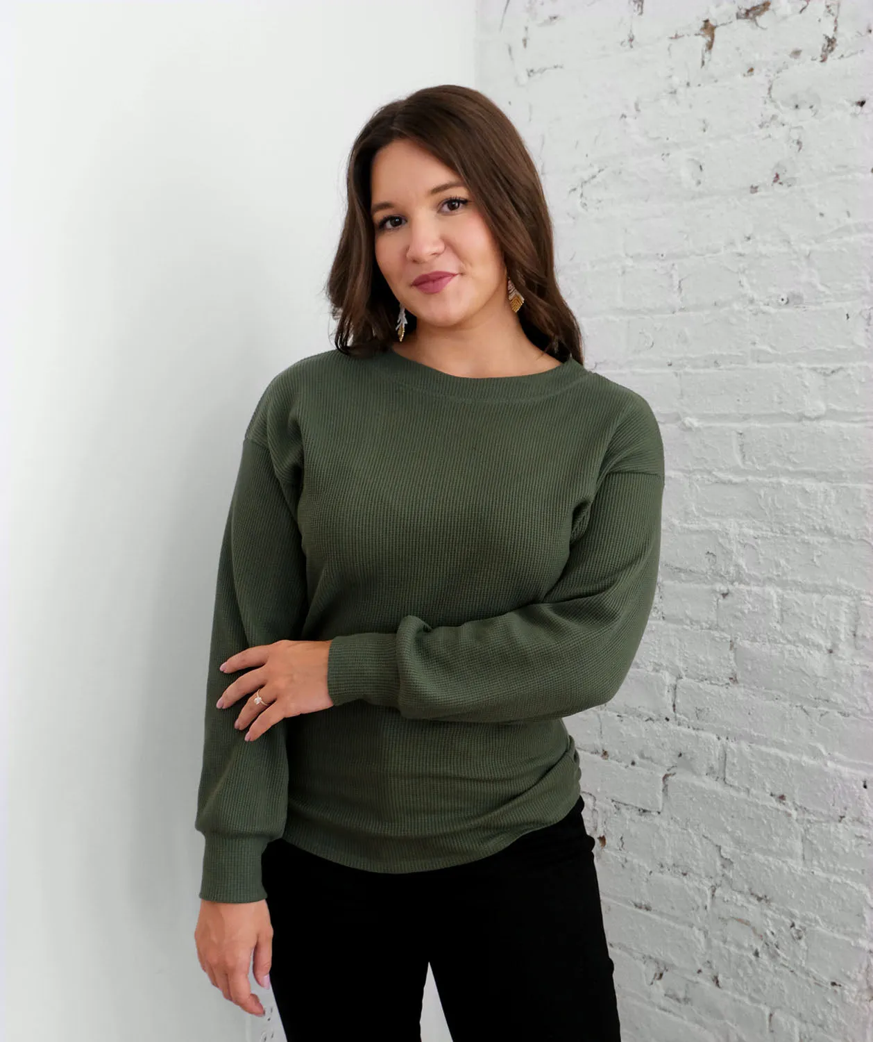 KUMARI waffle knit top in Jungle Green