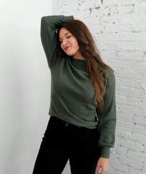 KUMARI waffle knit top in Jungle Green