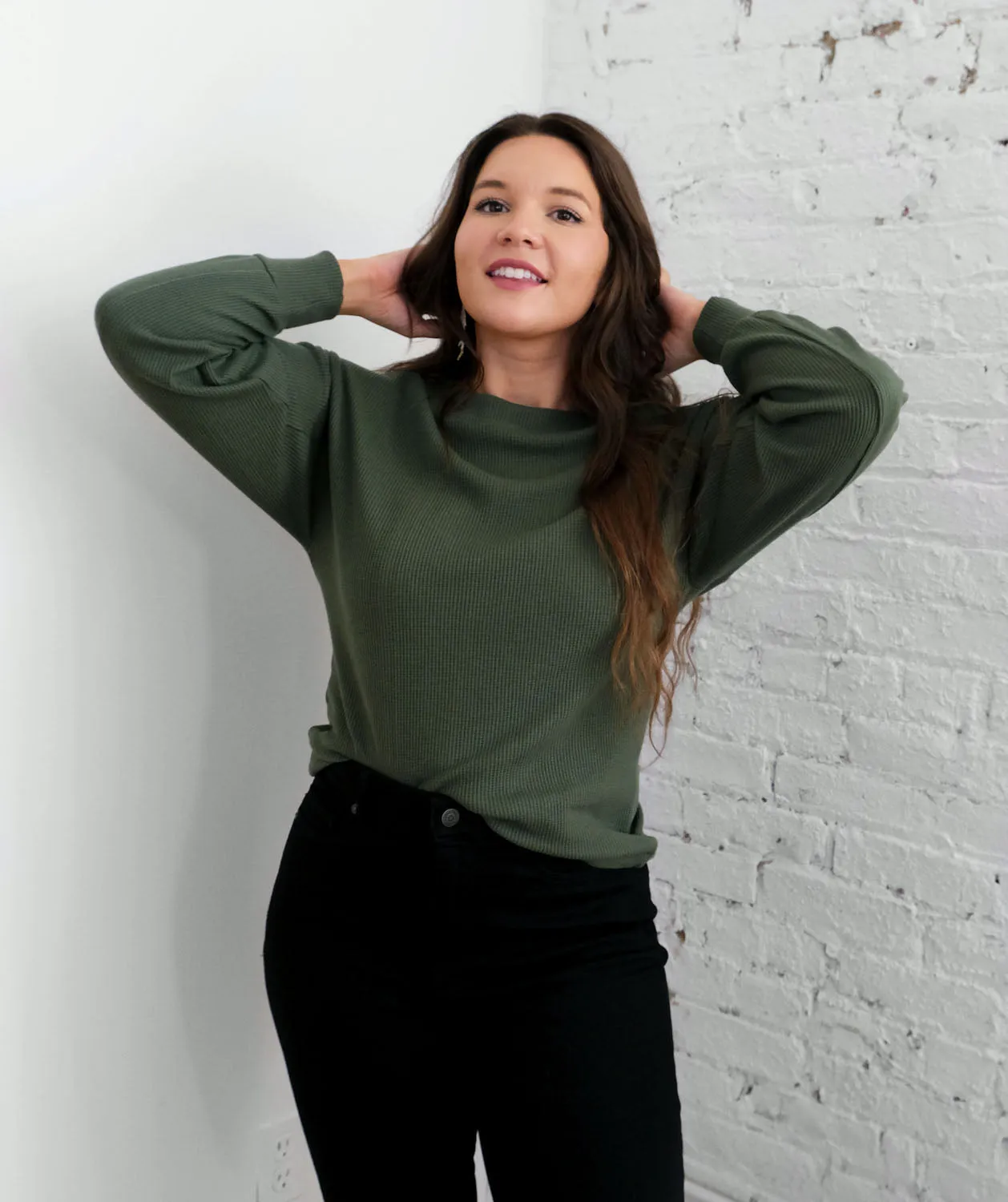 KUMARI waffle knit top in Jungle Green