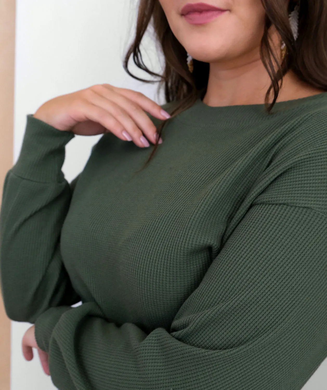 KUMARI waffle knit top in Jungle Green