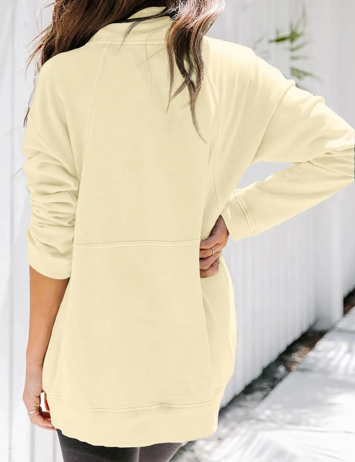 Ladmous Womens Casual Long Sleeve Half Zip Sweatshirt Lapel Drawstring Oversized Pullover Tops with PocketsS-2XL