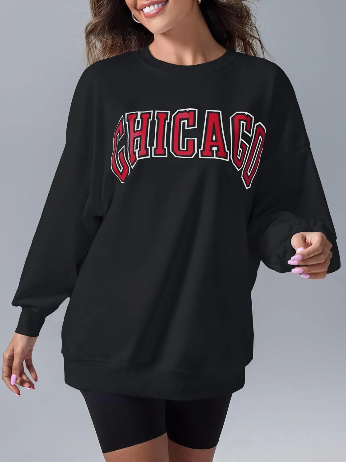 Langwyqu Women's Oversized Sweatshirt Los Angeles California Crewneck Long Sleeve Casual Loose Pullover Tops