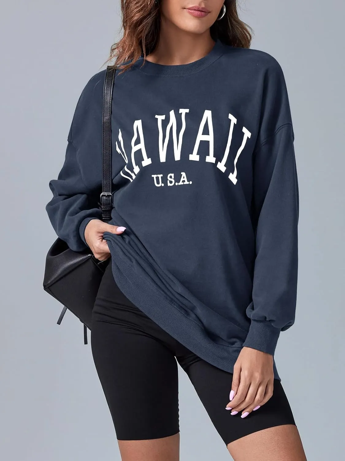 Langwyqu Women's Oversized Sweatshirt Los Angeles California Crewneck Long Sleeve Casual Loose Pullover Tops