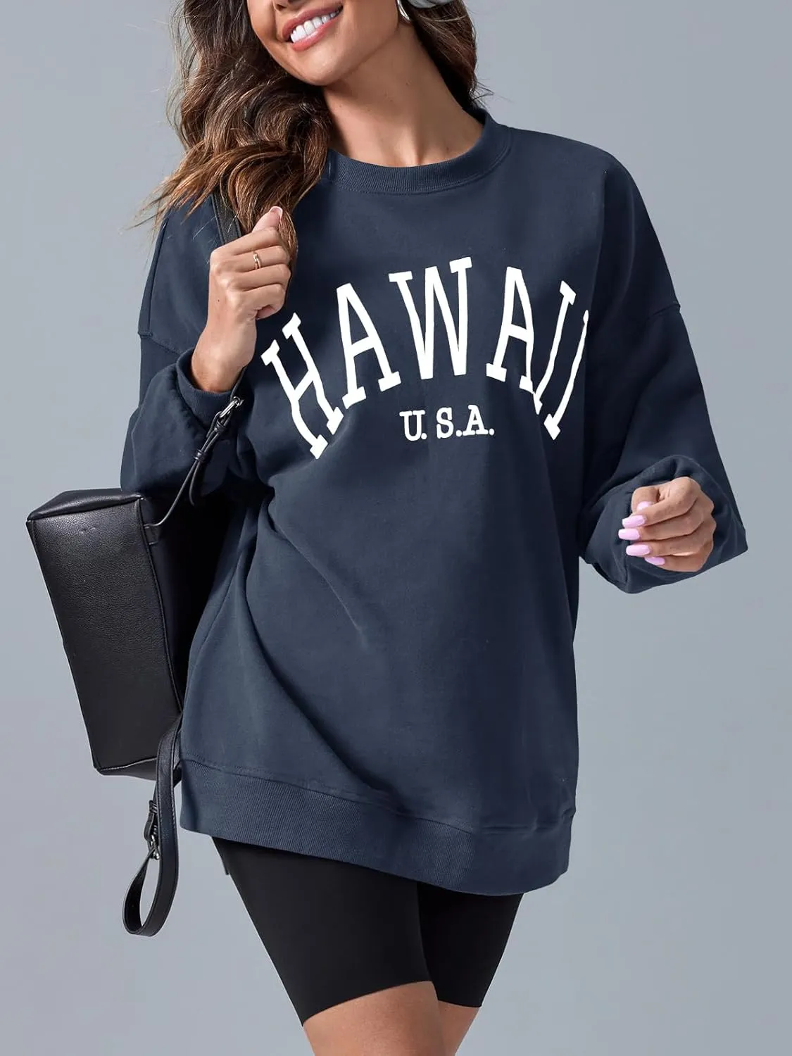 Langwyqu Women's Oversized Sweatshirt Los Angeles California Crewneck Long Sleeve Casual Loose Pullover Tops