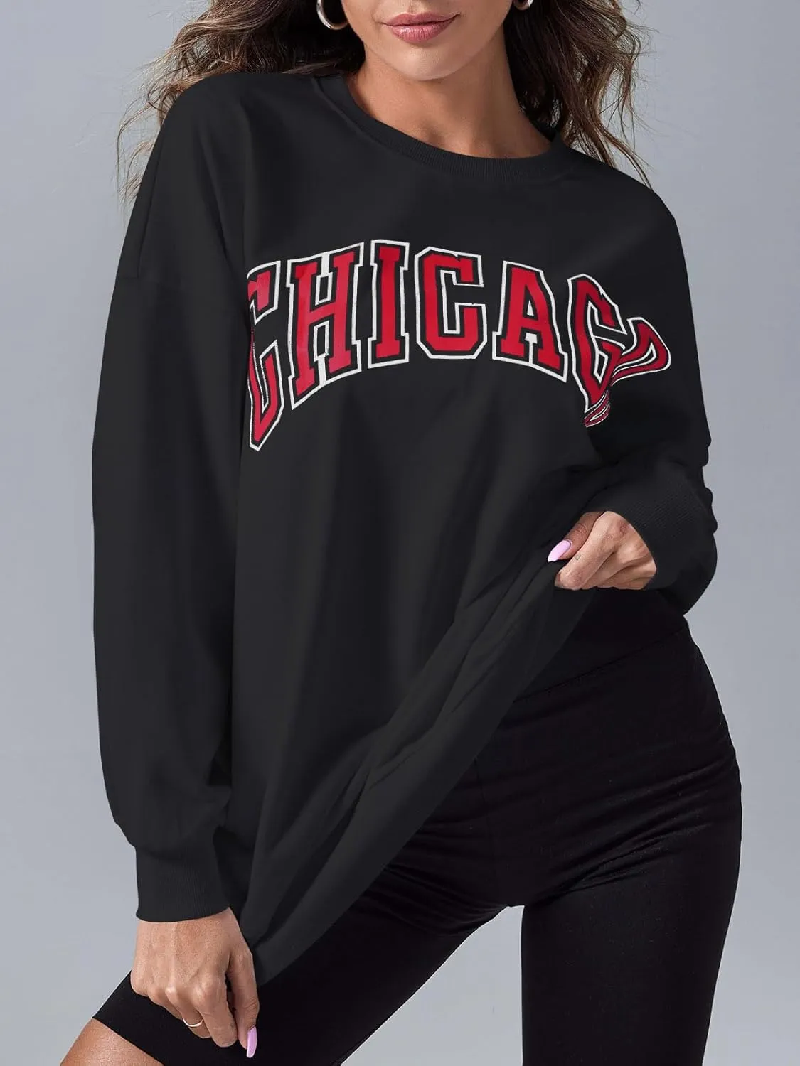 Langwyqu Women's Oversized Sweatshirt Los Angeles California Crewneck Long Sleeve Casual Loose Pullover Tops