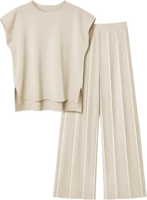 LILLUSORY 2 Piece Sets for Women Summer Vacation 2025 Lounge Outfits Matching Two Pcs Spring Knit Tracksuits Sweat Suits