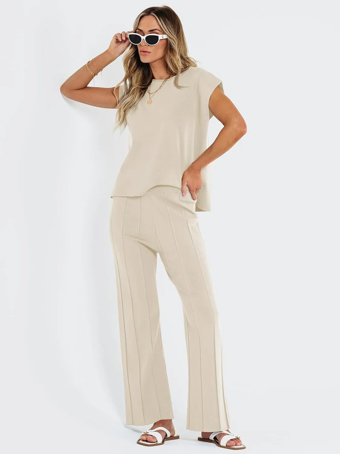 LILLUSORY 2 Piece Sets for Women Summer Vacation 2025 Lounge Outfits Matching Two Pcs Spring Knit Tracksuits Sweat Suits