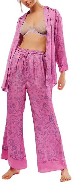 LILTWIST Silk Satin Pajamas Set for Women 2 Piece Floral Pjs Wide Leg Lounge Pants Set Long Sleeve Button down Pj Shirts Set