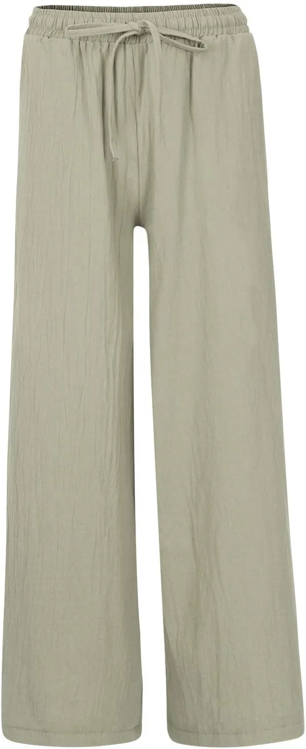 Linen Capri Pants for Women Plus Size Women's Linen Wide Leg Pants 2024 Summer Casual Loose Beach Palazzo Harem Pants