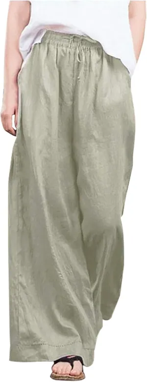 Linen Capri Pants for Women Plus Size Women's Linen Wide Leg Pants 2024 Summer Casual Loose Beach Palazzo Harem Pants