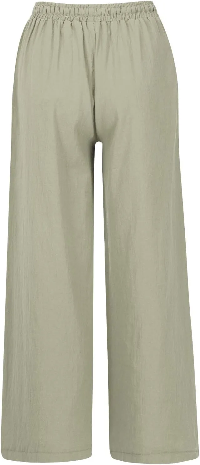 Linen Capri Pants for Women Plus Size Women's Linen Wide Leg Pants 2024 Summer Casual Loose Beach Palazzo Harem Pants
