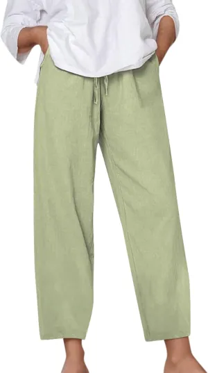 Linen Pants for Women Loose Elastic High Waist Yoga Pants Relax Fit Comfy Casual Trousers with Pockets Summer 2025