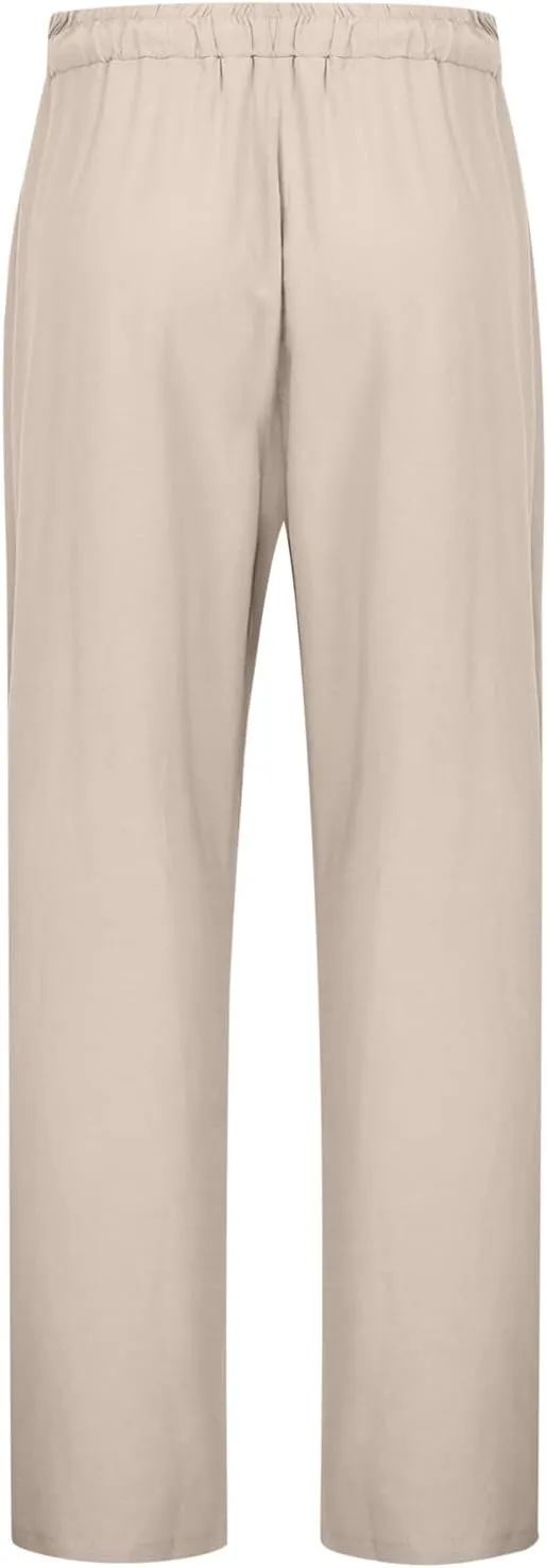 Linen Pants for Women Loose Elastic High Waist Yoga Pants Relax Fit Comfy Casual Trousers with Pockets Summer 2025