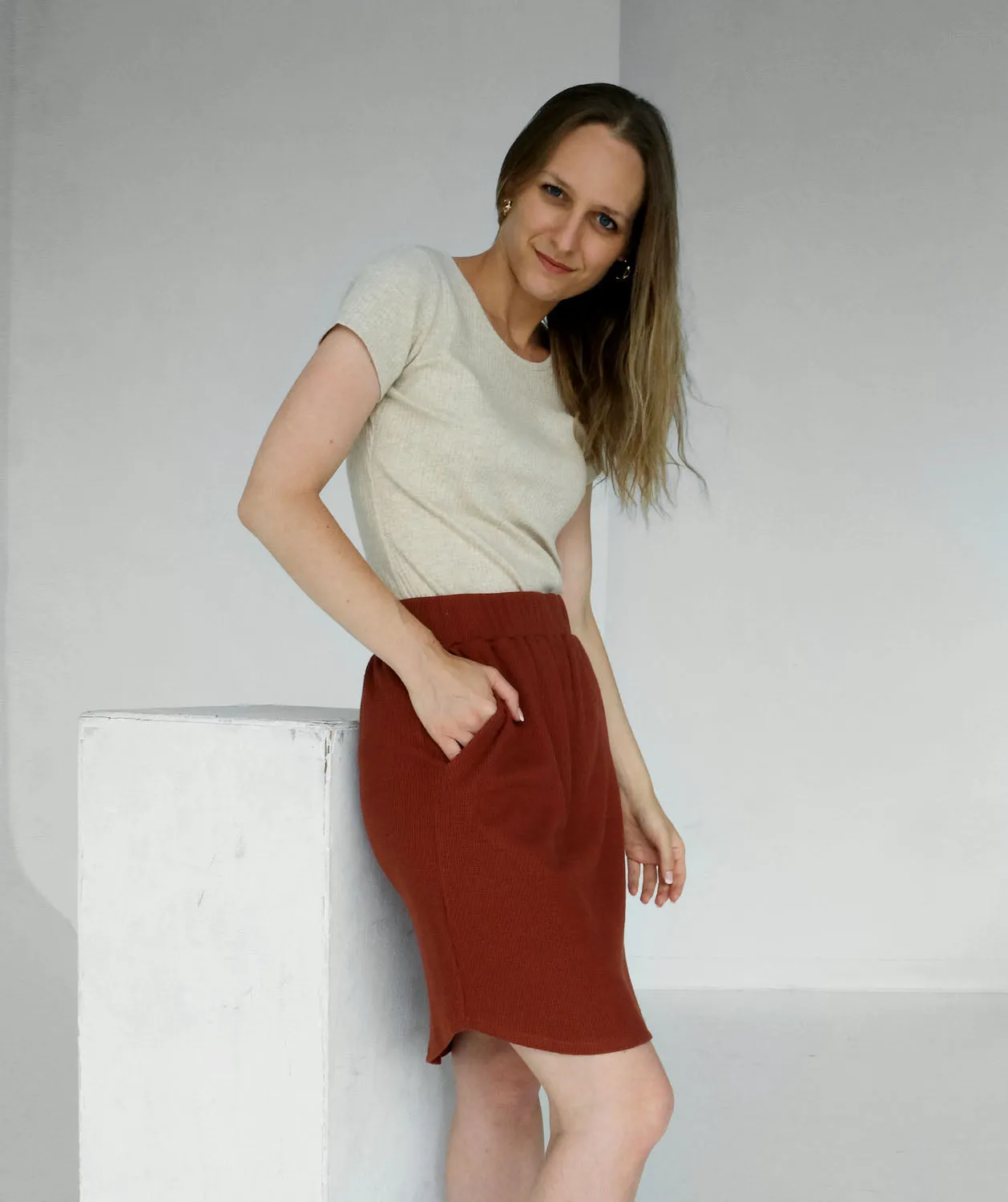 LOTUS waffle knit skirt in Henna
