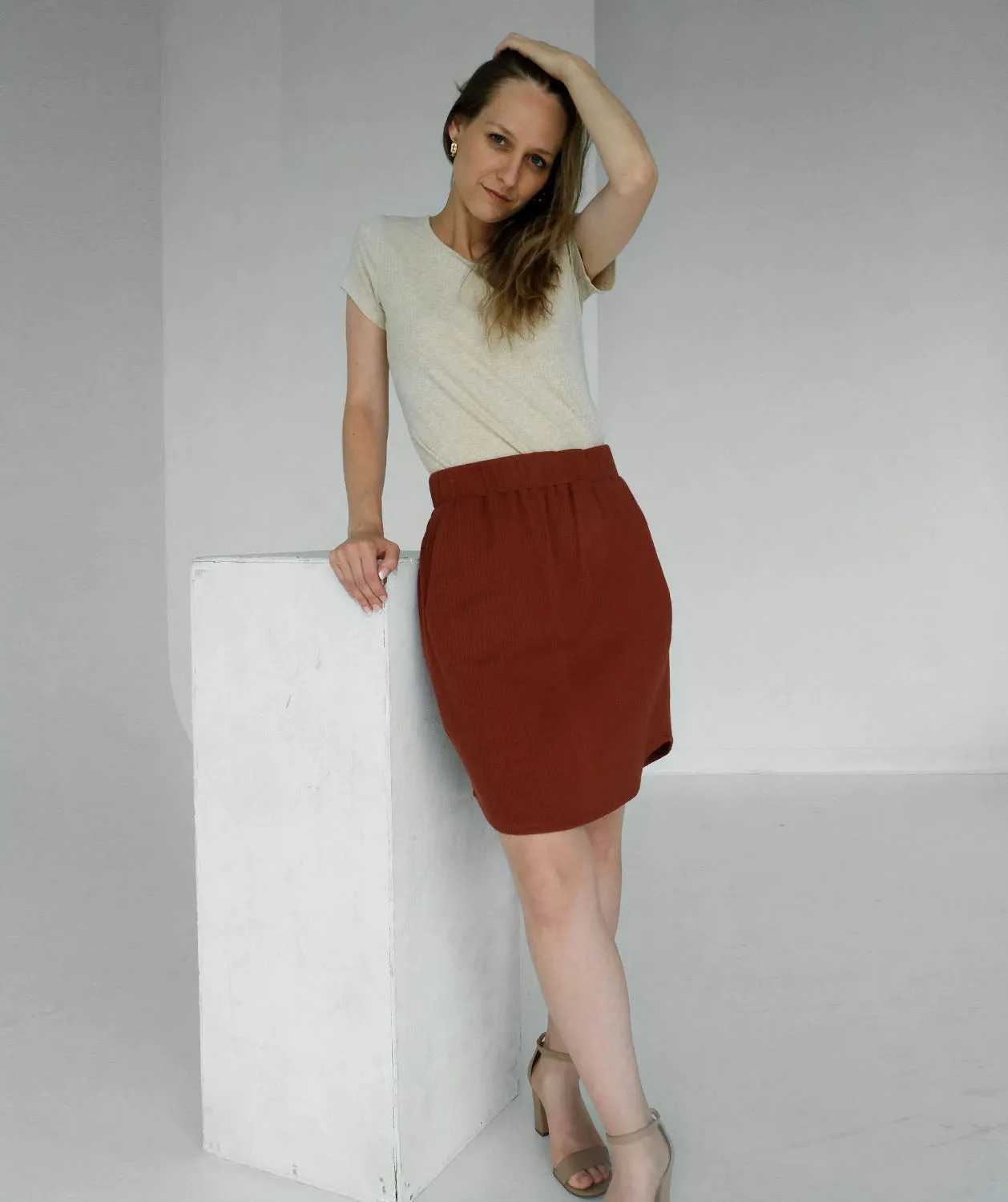 LOTUS waffle knit skirt in Henna