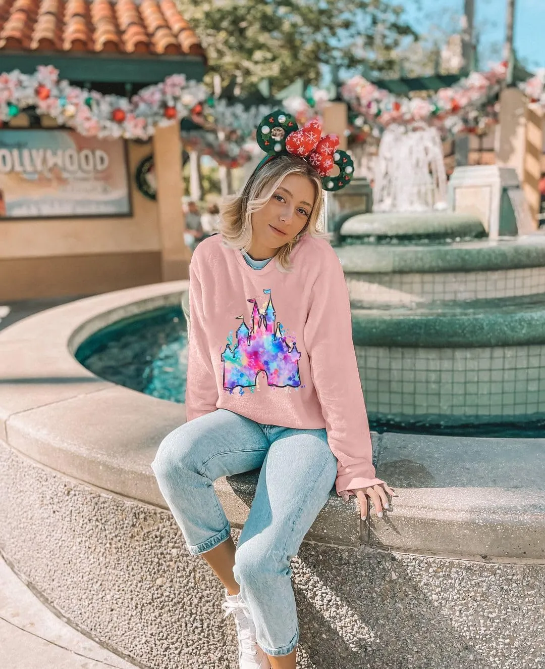 LUKYCILD Magic Kingdom Sweatshirts for Women Castle Oversized Sweatshirt Holiday Shirt Graphic Long Sleeve Pullover Tops