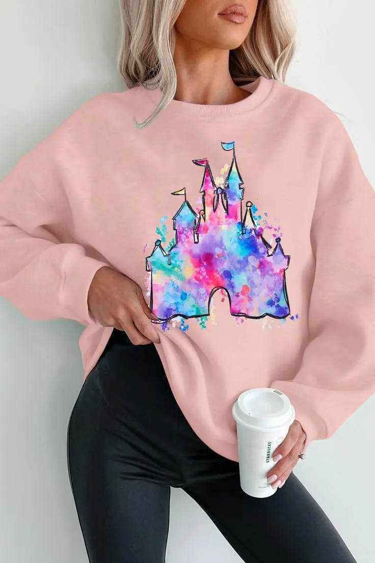 LUKYCILD Magic Kingdom Sweatshirts for Women Castle Oversized Sweatshirt Holiday Shirt Graphic Long Sleeve Pullover Tops