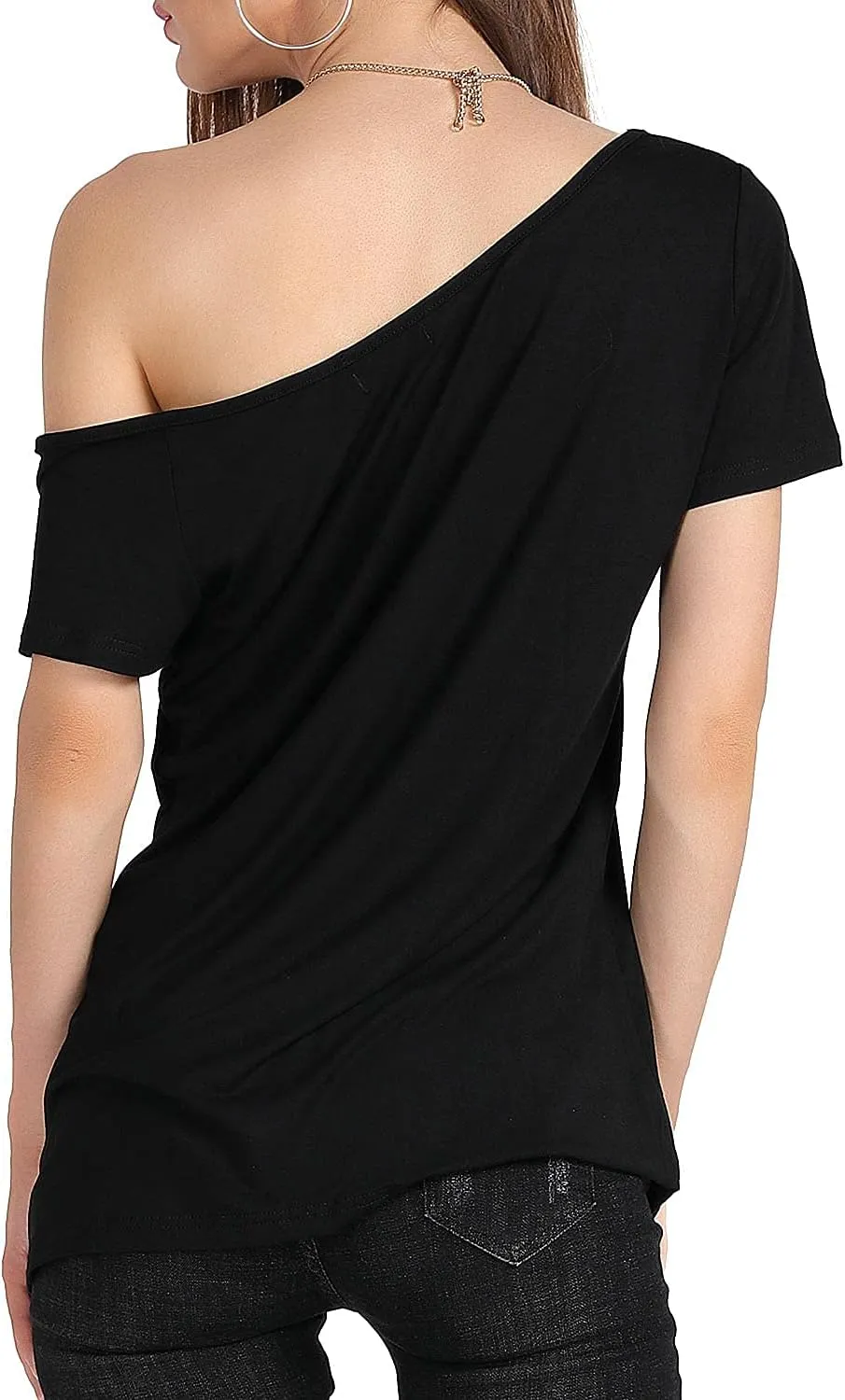 MAGICMK Womens Short Lips Print Causal Off The Shoulder Plus Size T-Shirt Tops