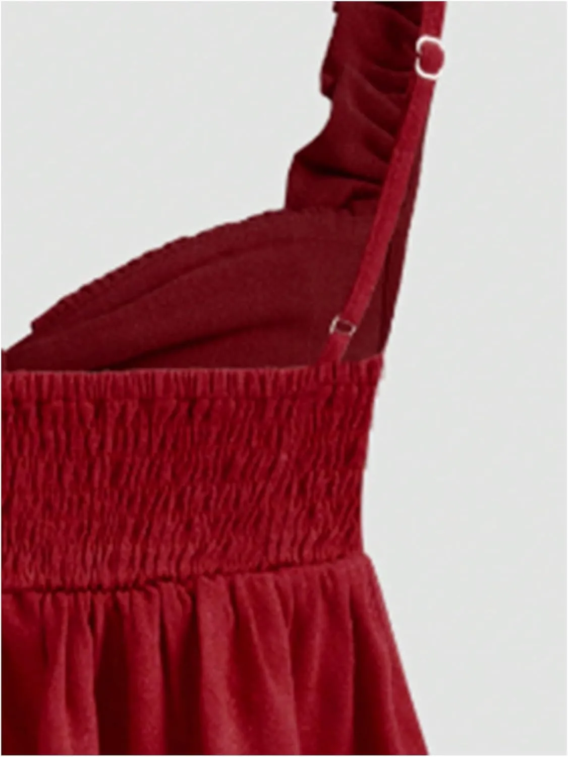 MakeMeChic Women's Ruffle Cami Top Tie Front Split Frill Trim Shirred Camisole Sleeveless Ruffle Tops