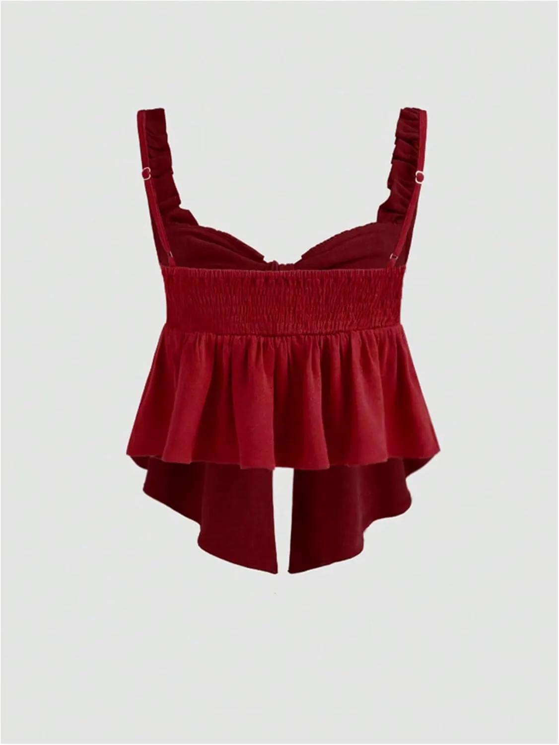 MakeMeChic Women's Ruffle Cami Top Tie Front Split Frill Trim Shirred Camisole Sleeveless Ruffle Tops