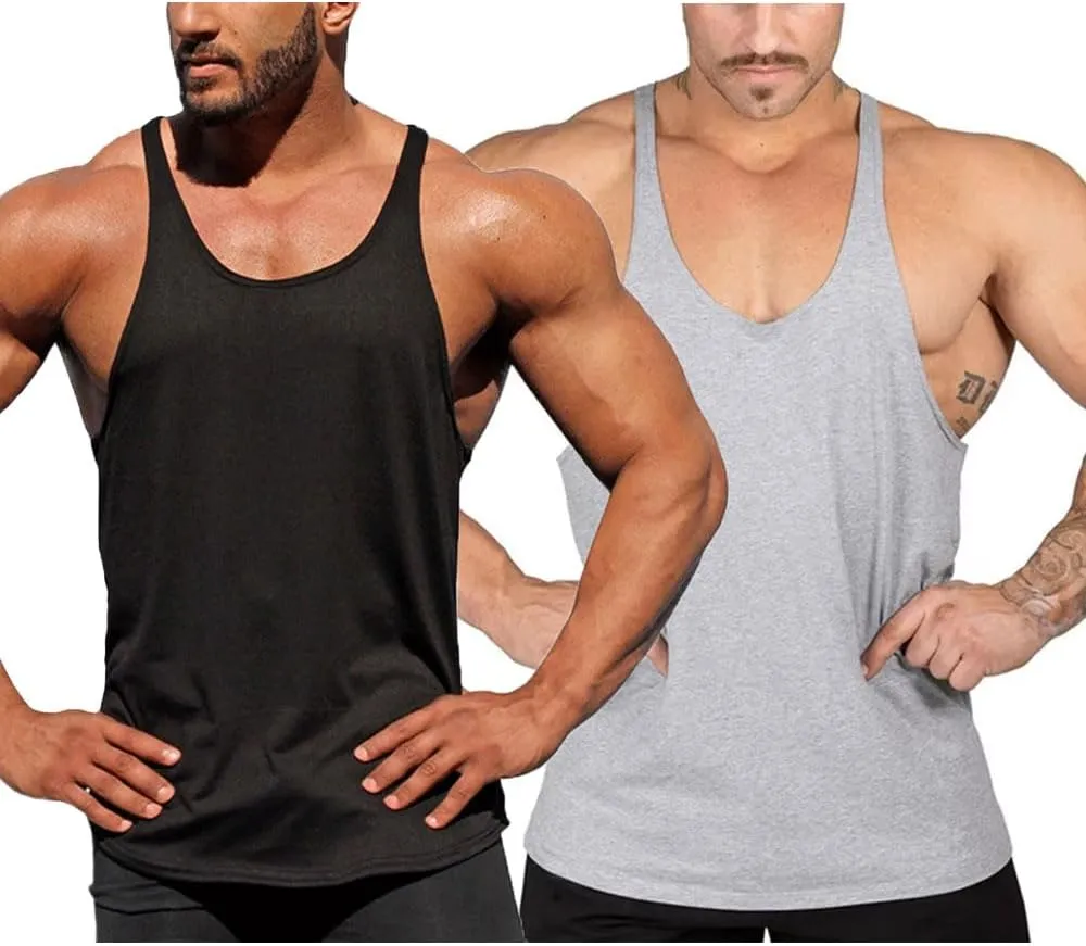 Men Stringer Tank Tops Y-Back Cotton Gym Athletic Workout Muscle Leeveless T-Shirt