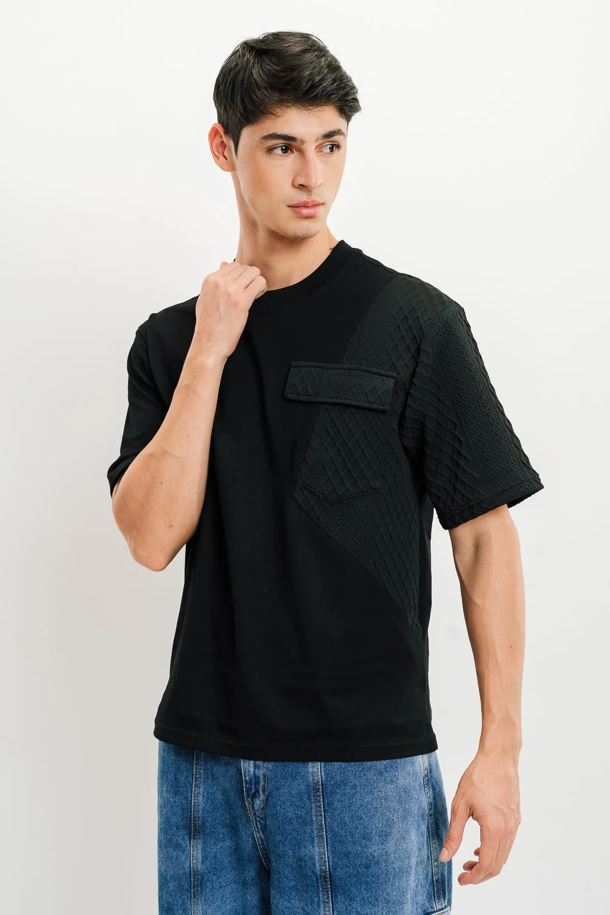 Men's Black Waffle Knit Tee