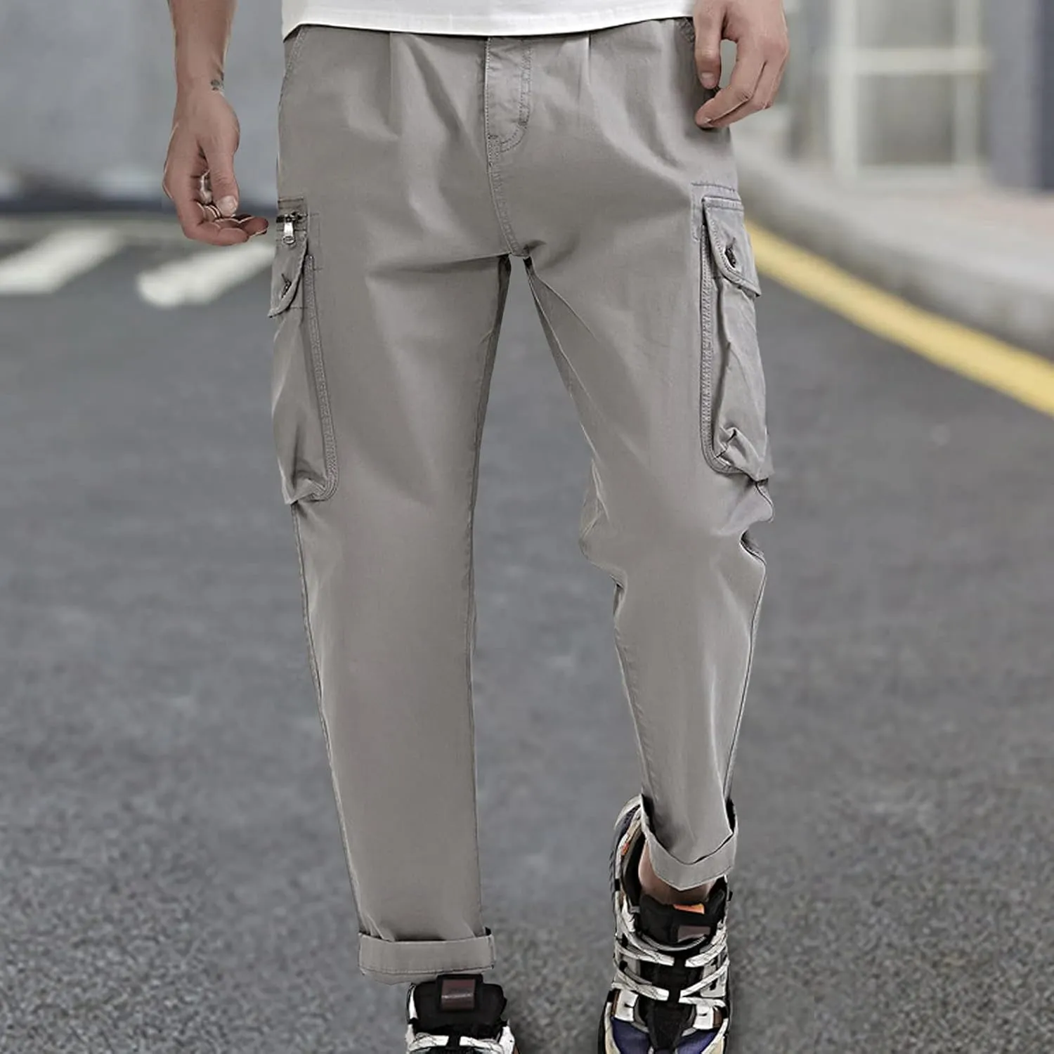 Men's Causal Cargo Pants Solid Color Multi Pockets Trousers Hiking Joggers Outdoorwearing Pants with Pockets