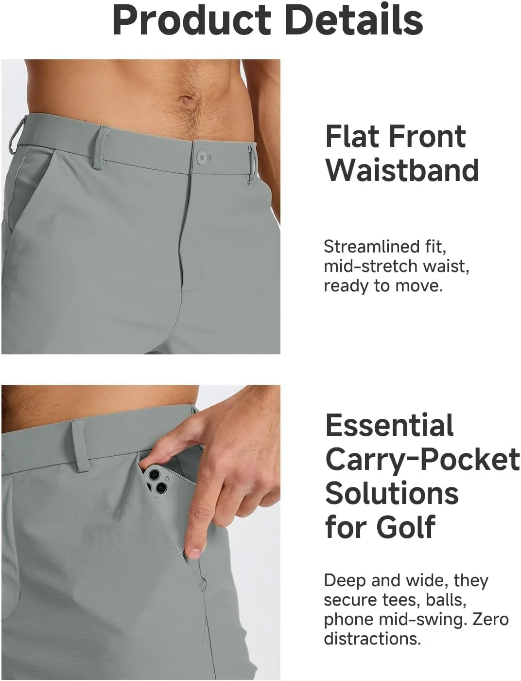 Men's Classic Fit 7/11 Inch Golf Shorts Lightweight Long Stretch Hiking Short with 4 Pockets for Casual Work