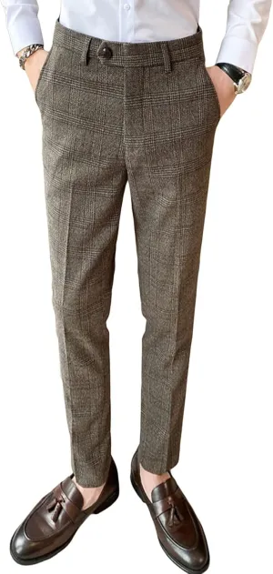 Men'S Dress Pants Plaid Skinny Slim Fit Dress Pants Stretch Regular Fit Business Fashion Pencil Chinos Pants
