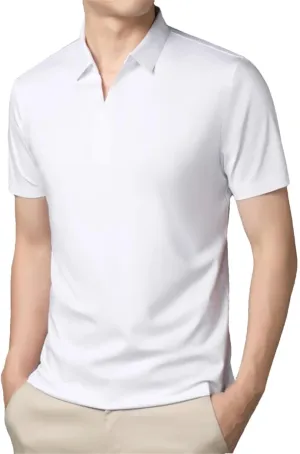 Men's Elastic Slim Polo Shirt Business Casual Short Sleeved Work Shirt Fashion Quick Dry Basic Tops