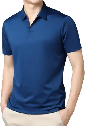 Men's Elastic Slim Polo Shirt Business Casual Short Sleeved Work Shirt Fashion Quick Dry Basic Tops