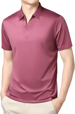 Men's Elastic Slim Polo Shirt Business Casual Short Sleeved Work Shirt Fashion Quick Dry Basic Tops