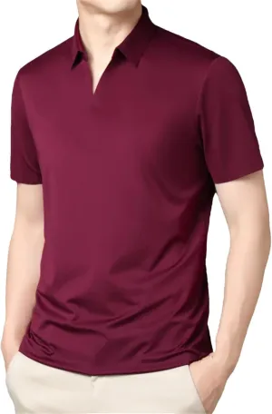 Men's Elastic Slim Polo Shirt Business Casual Short Sleeved Work Shirt Fashion Quick Dry Basic Tops