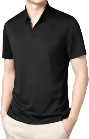 Men's Elastic Slim Polo Shirt Business Casual Short Sleeved Work Shirt Fashion Quick Dry Basic Tops