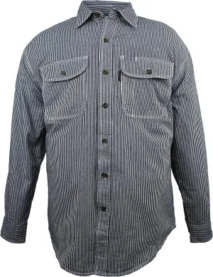 Men's Flex-Denim Long Sleeve Hickory Stripe Logger Shirt | Button Front
