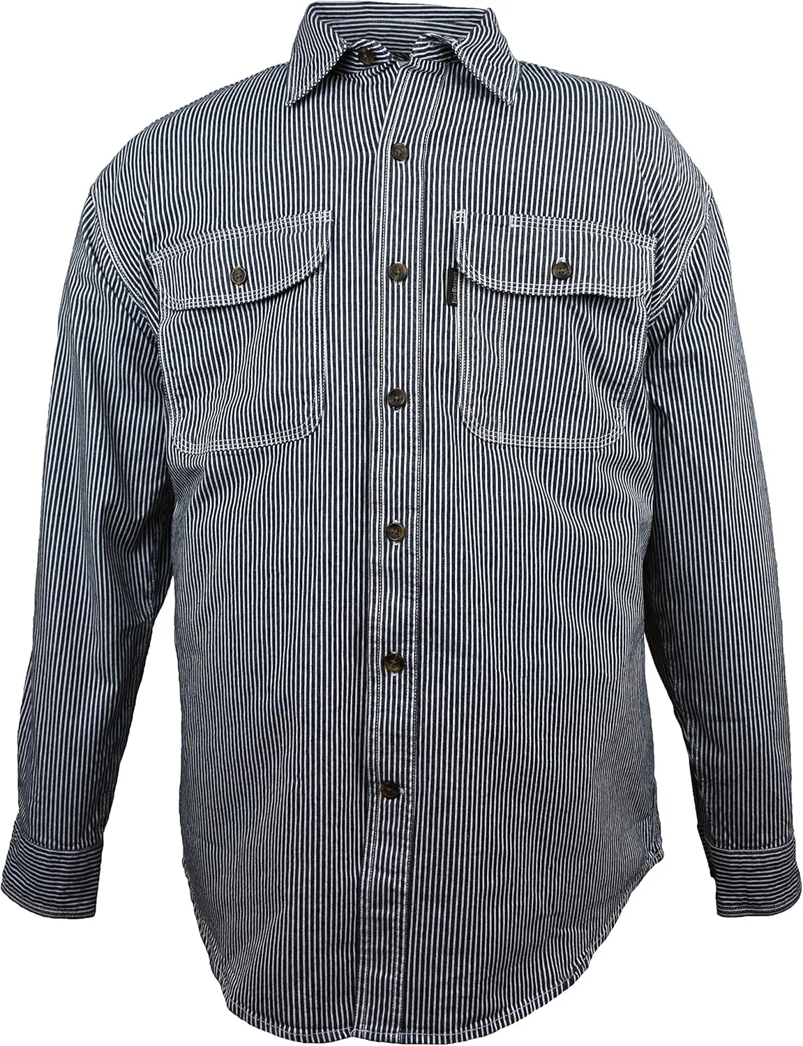 Men's Flex-Denim Long Sleeve Hickory Stripe Logger Shirt | Button Front