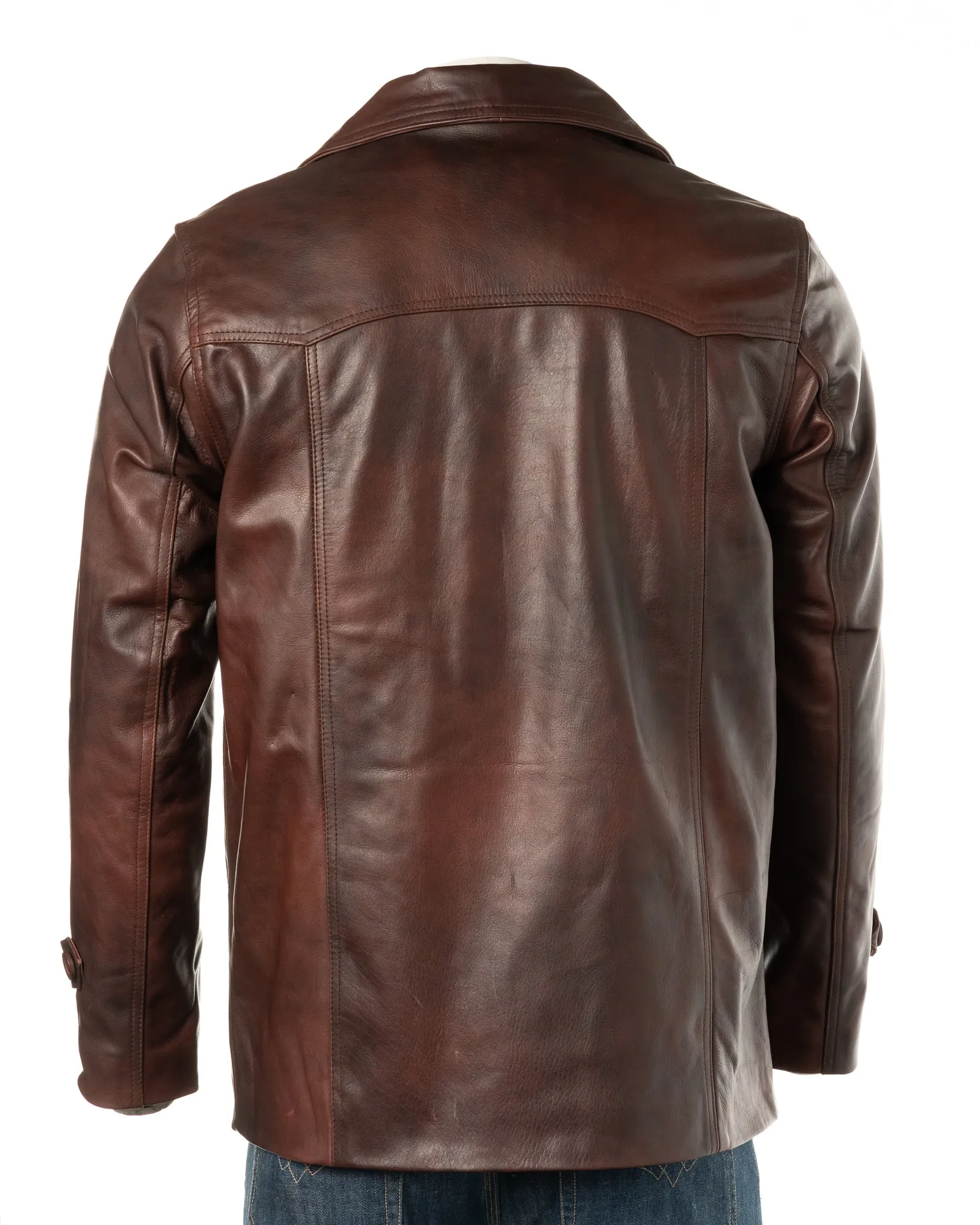 Men's Reddish Brown Cow Hide Reefer Style Jacket: Carlito