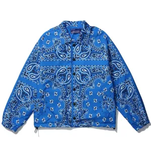 Mens Wear Hip Hop Bandana Paisley Pattern Bomber Jackets Windbreaker Harajuku Streetwear   Autumn Casual Coats Tops Clothing