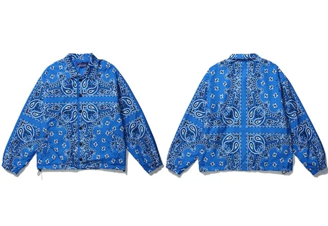 Mens Wear Hip Hop Bandana Paisley Pattern Bomber Jackets Windbreaker Harajuku Streetwear   Autumn Casual Coats Tops Clothing