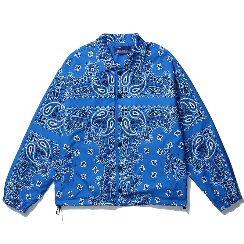 Mens Wear Hip Hop Bandana Paisley Pattern Bomber Jackets Windbreaker Harajuku Streetwear   Autumn Casual Coats Tops Clothing
