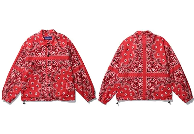 Mens Wear Hip Hop Bandana Paisley Pattern Bomber Jackets Windbreaker Harajuku Streetwear   Autumn Casual Coats Tops Clothing