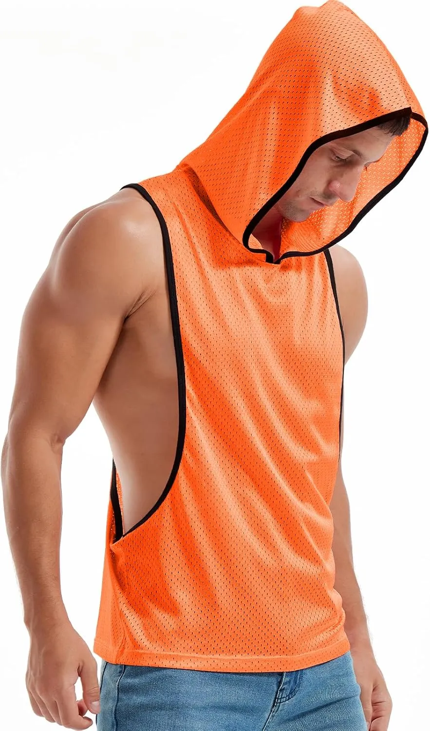 Men's Workout Hooded Tank Tops Bodybuilding Muscle Cut Off T Shirt Sleeveless Gym Hoodies