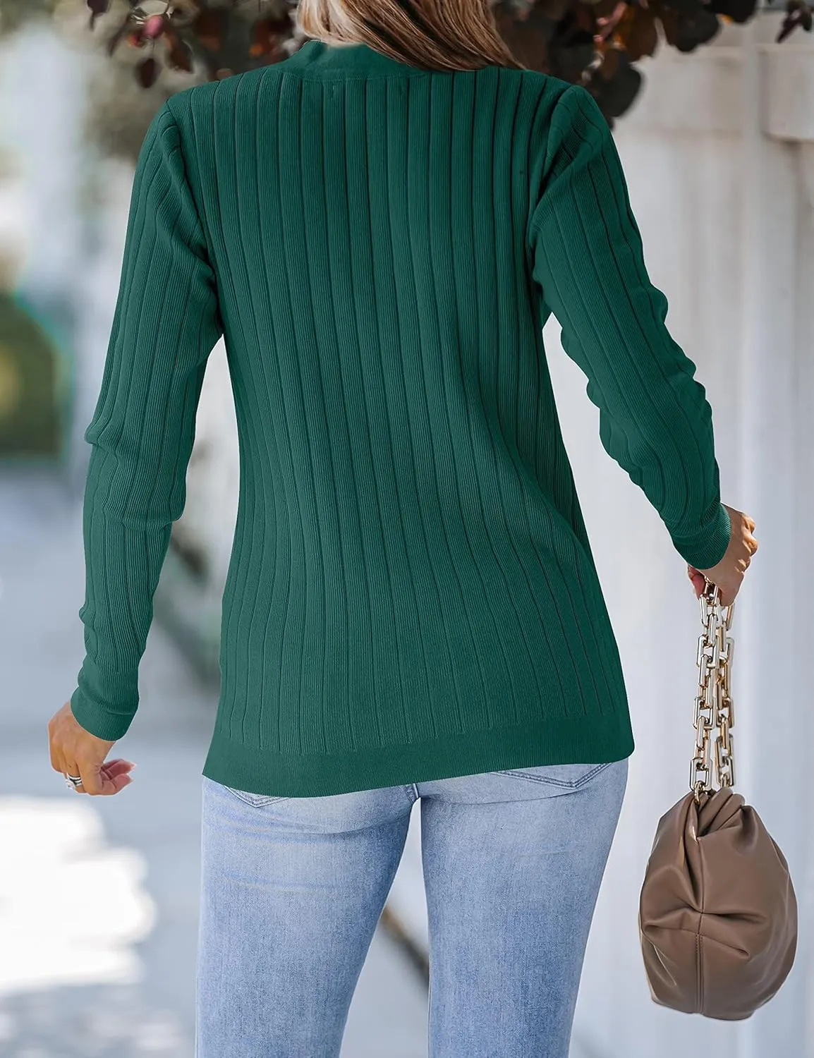 MEROKEETY Women's 2024 Long Sleeve V Neck Ribbed Button Knit Sweater Solid Color Tops