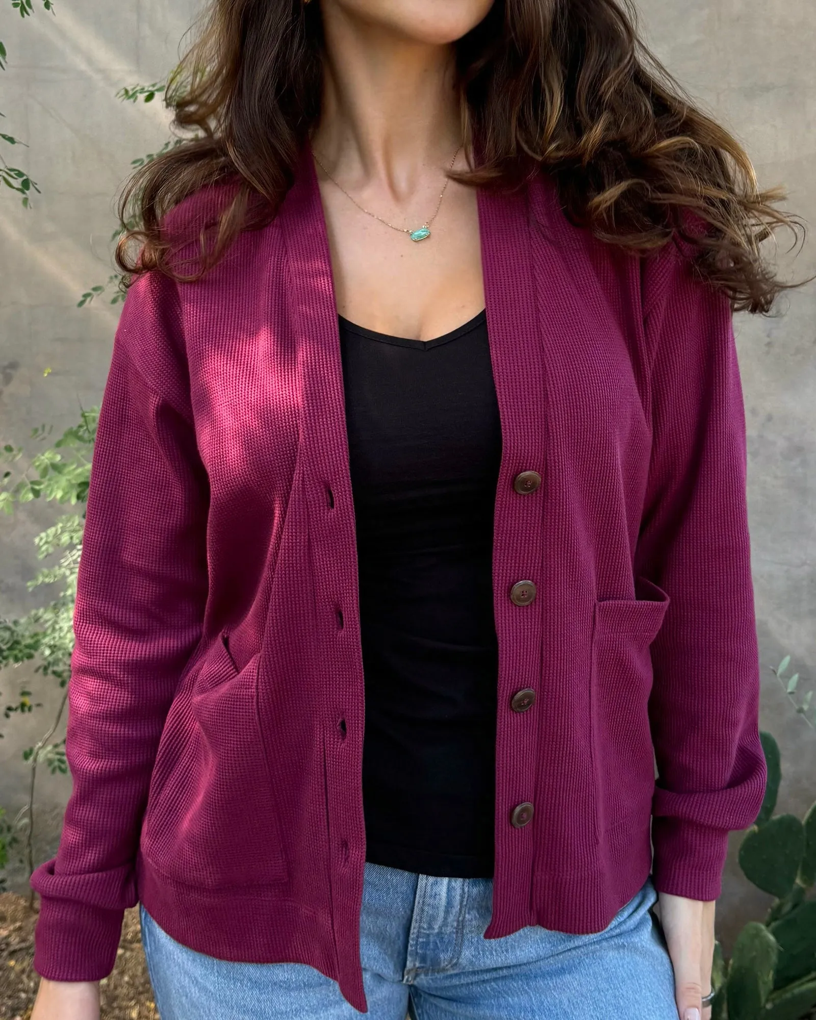 MESA waffle knit cardigan in Raspberry
