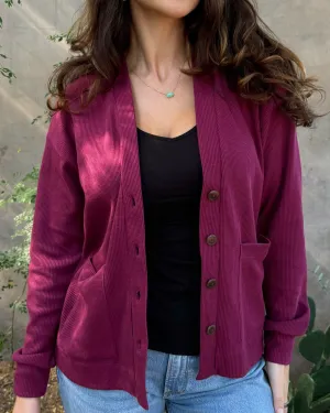 MESA waffle knit cardigan in Raspberry