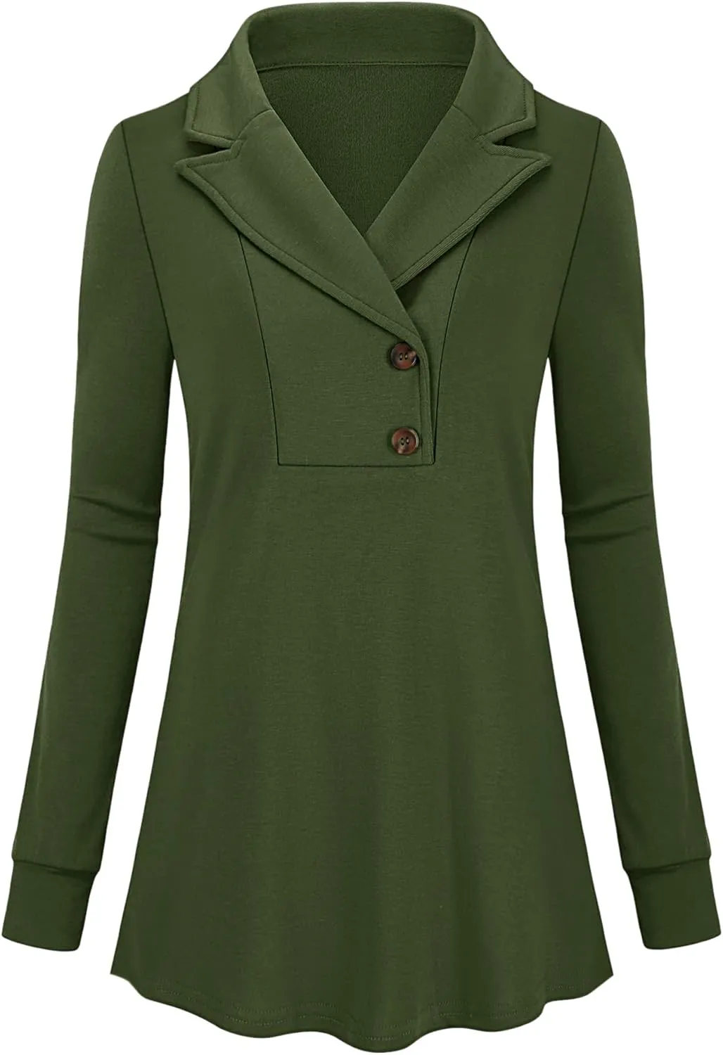 Micoson Women's Long Sleeve Button Lapel Tunic Tops V Neck Business Casual Swing Sweatshirt Pullover