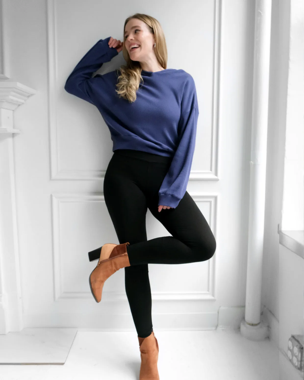 MILO waffle knit hoodie in Gentle Blue