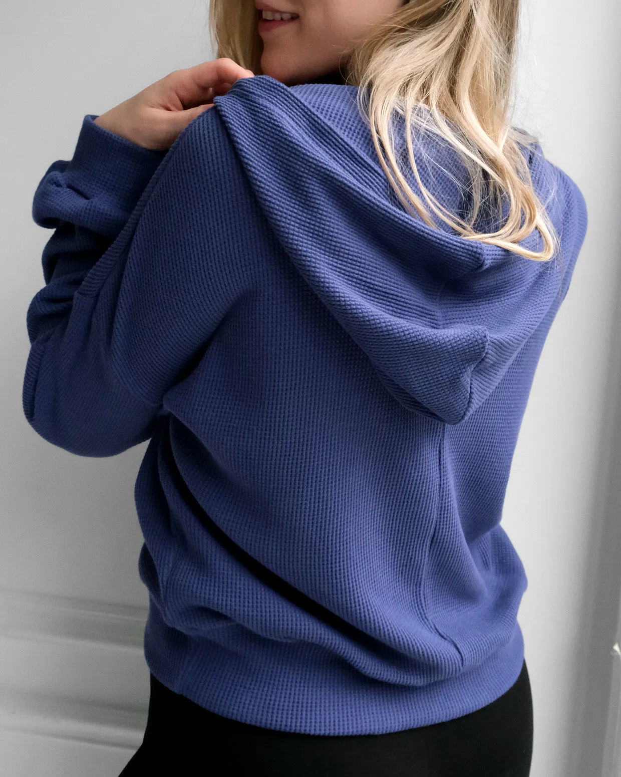 MILO waffle knit hoodie in Gentle Blue