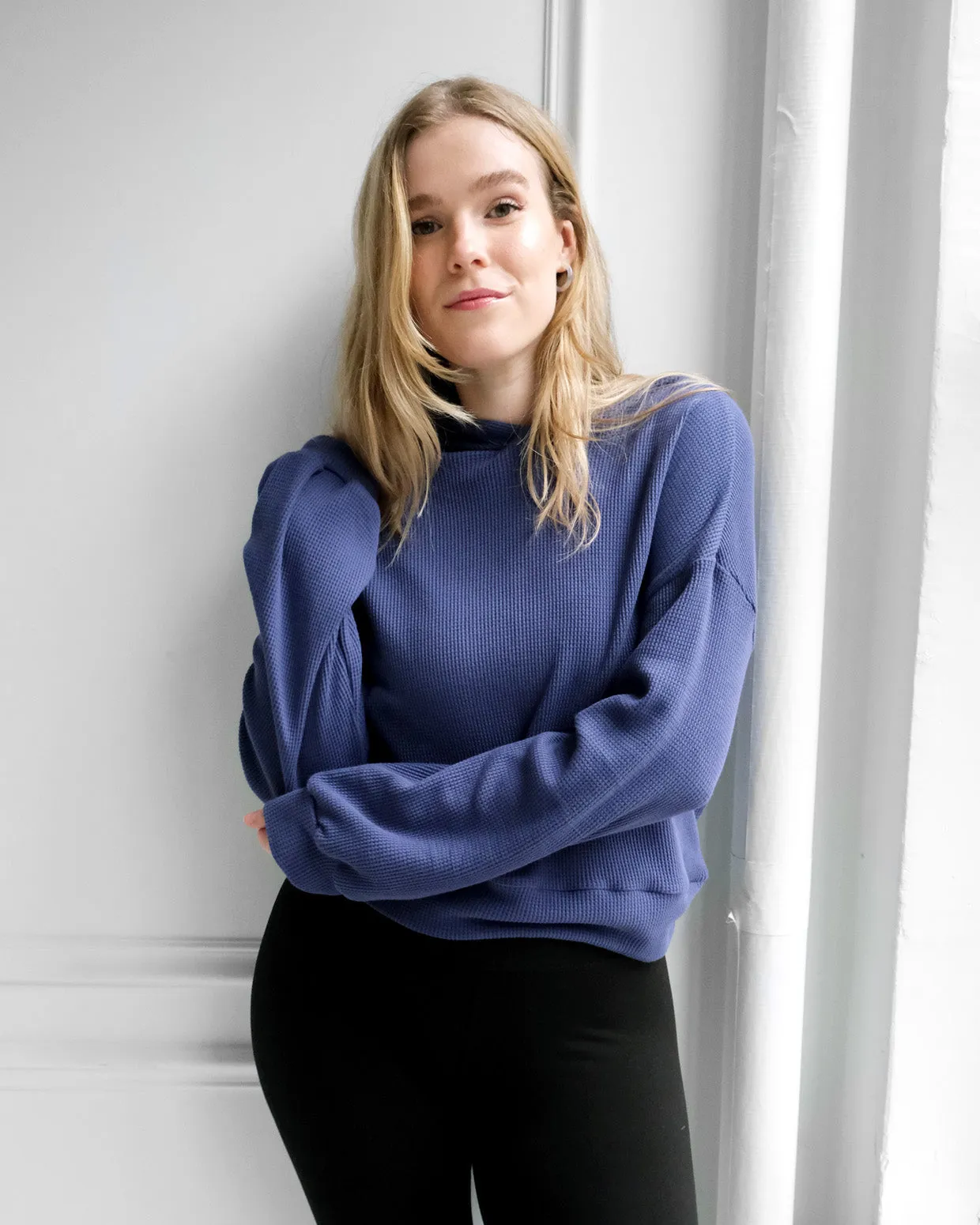 MILO waffle knit hoodie in Gentle Blue