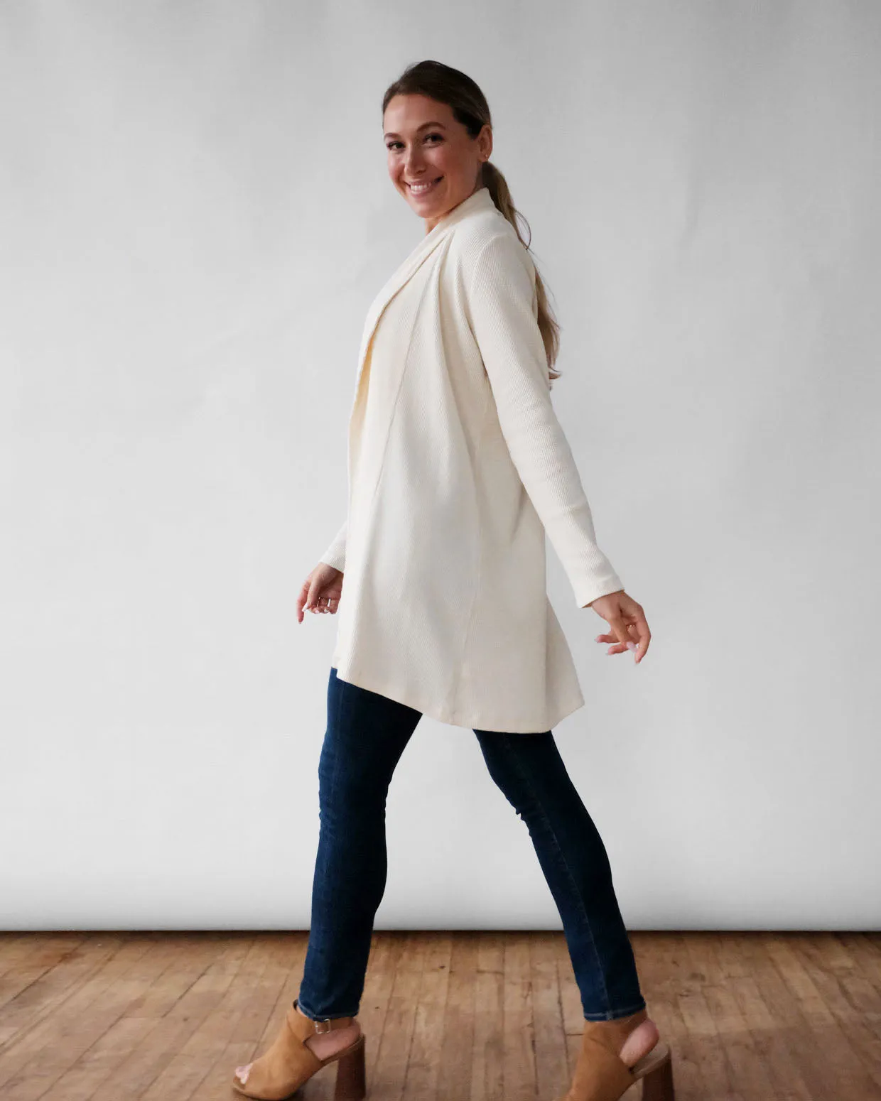 NICKY waffle knit cardigan in Warm Ivory